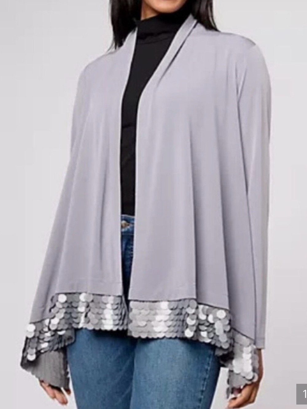Susan Graver Occasions Liquid Knit Cardigan with Paillette Trim M/L a618798